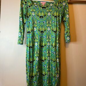 Lilly Pulitzer Turquoise and Lime Printed Midi Dress